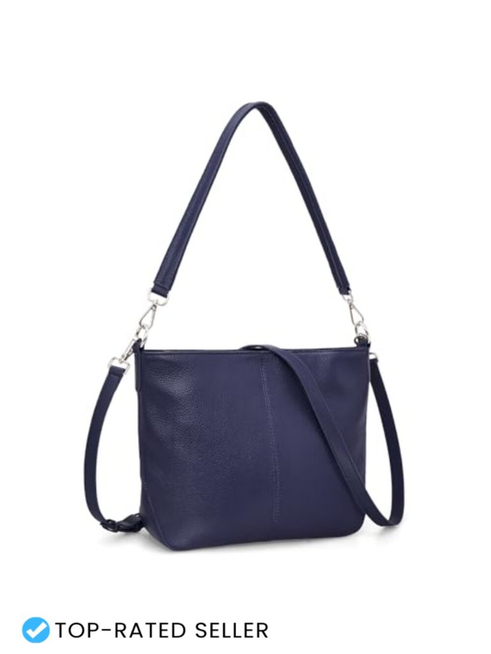 Genuine Pebble Leather Hobo Crossbody Shoulder Bag with 2 Detachable Straps